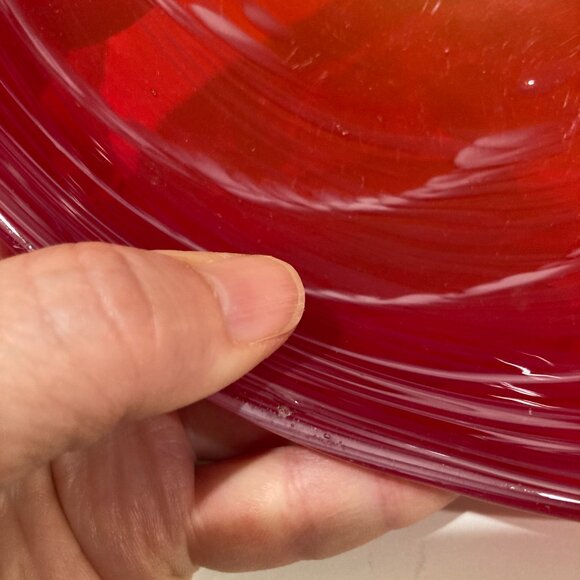 Vintage Blown Art Glass Bowl Dish Heart Shaped Red Swirl 8x7" Murano Style Decor - Picture 3 of 7